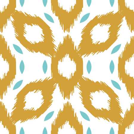 Ikat vector seamless pattern. Abstract geometric dijon yellow background for fabric, print or wrapping paper. Coral light and beige on whiteのイラスト素材