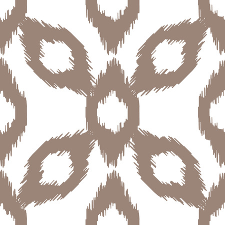 Ikat vector seamless pattern. Abstract geometric background for fabric, print or wrapping paper. Cappuccino beige on whiteのイラスト素材