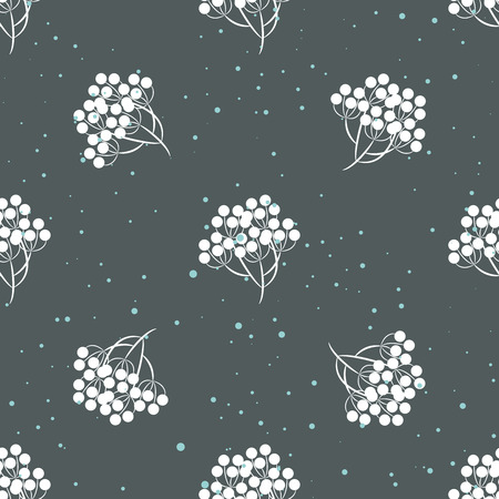 Rowanberry branch and snow seamless pattern. Vector winter holidays dark grey background.のイラスト素材