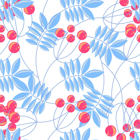 Rowanberry blue branch seamless pattern. Vector winter holidays background.のイラスト素材