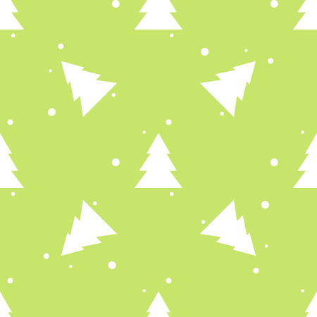 Forest fir tree and snow green seamless pattern. Vector winter holidays background. Funny baby design for kids fashionのイラスト素材