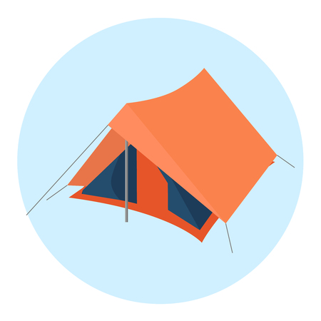 Orange camping tent on blue round icon. Adventure tourism object.のイラスト素材