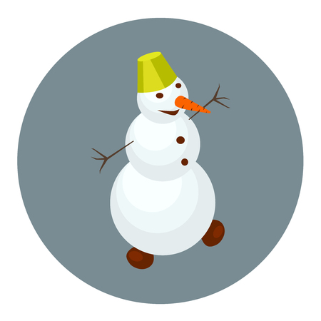 Snowman with green hat cartoon icon, isometric view. Flat style characterのイラスト素材