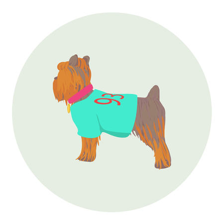 Vector Yorkshire Terrier standing half-face icon. Cartoon dog in fashion clothes with dog-collarのイラスト素材