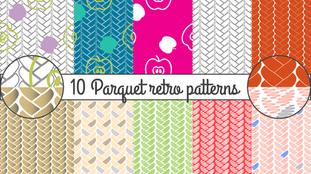Vector seamless pattern set. Parquet retro background.のイラスト素材