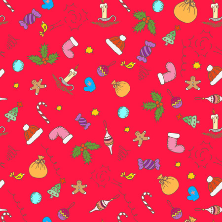 Christmas doodle hand drawn pattern backgroundのイラスト素材