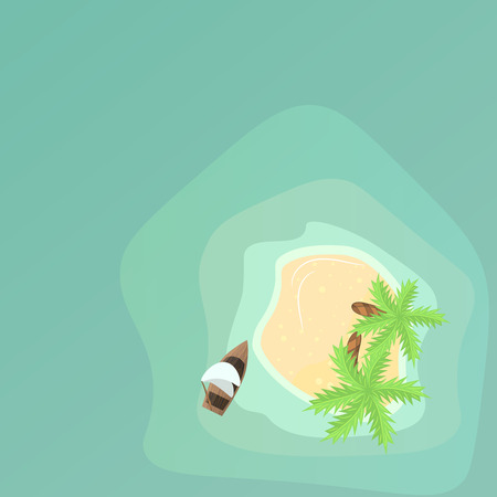 Palm trees on beach with boat in ocean near coastlineのイラスト素材