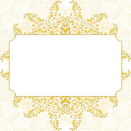 Floral swirl invitation golden card template design. Horizontal frame for greeting textのイラスト素材