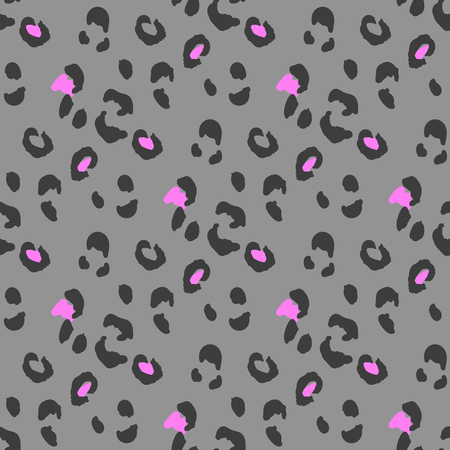 Leopard or cheetah seamless skin pattern. Camouflage texture with neon pink dots on grey background.のイラスト素材