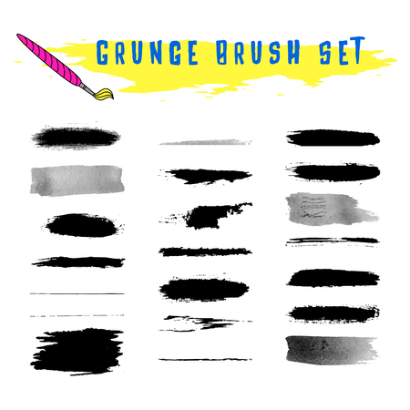 Set of grunge vector brush stokes. Hand painted with ink and watercolor texture. Saved in brush panel.のイラスト素材