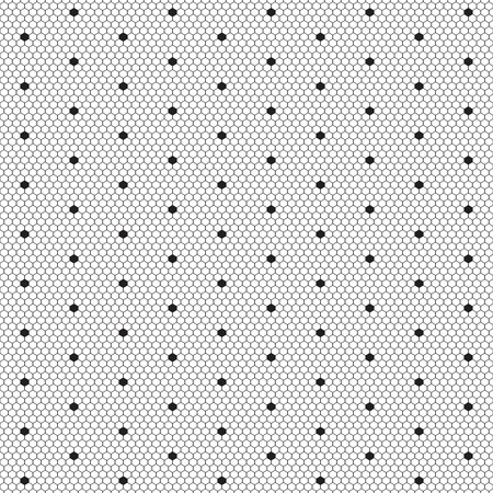 Dot lace seamless pattern net. Black cell textile openwork knit. Beads on hosiery knit. Polka dot in a row on reticulate textile.のイラスト素材