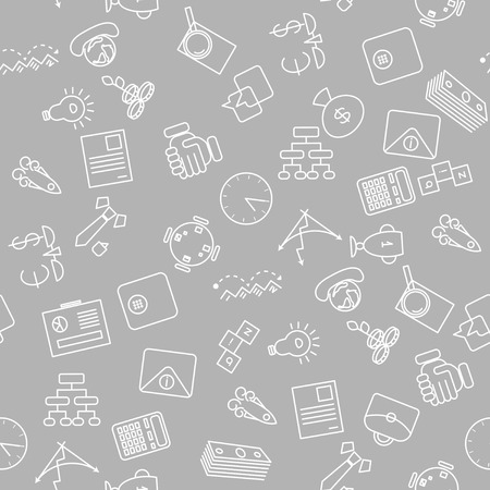 Thin line icons seamless pattern. Business, commerce and finance icon grey background for websites, apps, presentations, cards, templates.のイラスト素材