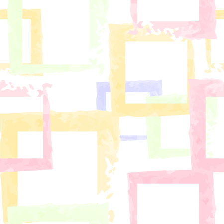 Abstract grunge ink pastel color strokes vector seamless pattern. Paint brush square shape strokes background.のイラスト素材
