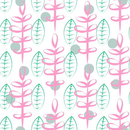 Foliage vector seamless pattern. Repeating tree branches and leaves on white fabric design.のイラスト素材