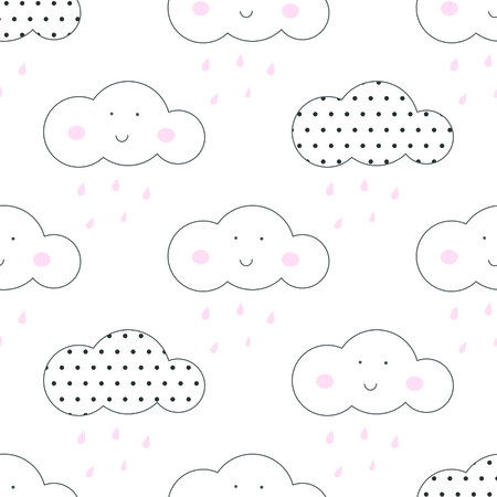 Baby vector seamless pattern. Light fun sky print for textile fabric. Kids room decor stickers for wall, furniture, surfaces.のイラスト素材