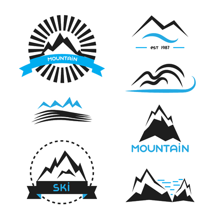 Mountain badge vector elements set. icon concepts, brand identity stickers for outdoor extremalsport, ski resorts, hiking club, camping label.のイラスト素材