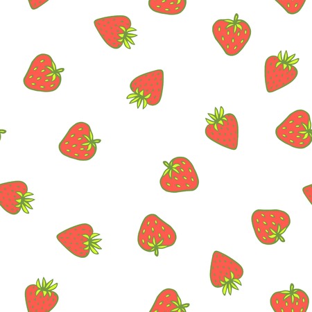 Strawberry vector seamless pattern. Cute tasty berry design for fabric print, wrapping paper, kid clothes, jam label. Natural color organic fruits design.のイラスト素材