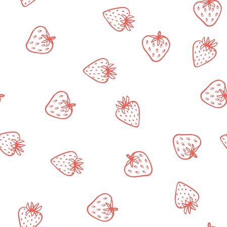 Strawberry vector seamless pattern. Cute tasty berry design for fabric print, wrapping paper, kid clothes, jam label. Monochrome red on white sweet fruit design.のイラスト素材