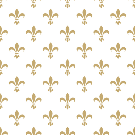 Fleur de lis seamless vector pattern. French vintage stylized lily flower luxury royal symbol. Monarchy gold on white iris sign.のイラスト素材