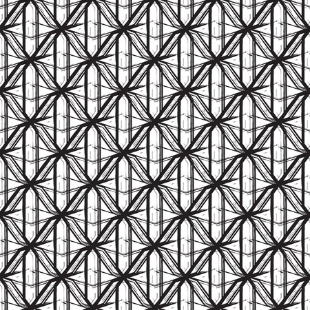 Brush stroke diamond seamless vector pattern. Black and white abstract geometric brushed shapes background.のイラスト素材