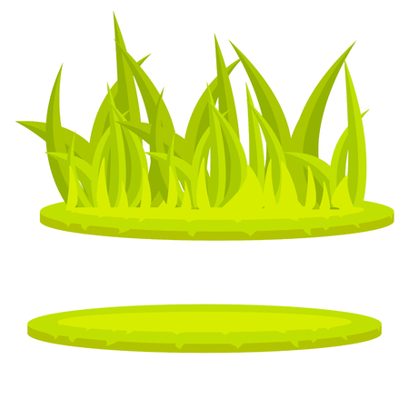 Grass lawn green cartoon vector clip art. Isolated grass island for game and card asset. Round meadow patch of grass.のイラスト素材