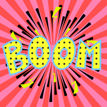 Comic book boom inscription vector effects. Pink sunburst and speedlines.のイラスト素材