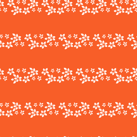 Floral lines seamless pattern. Horizontal white leaf stripes red orange background.のイラスト素材