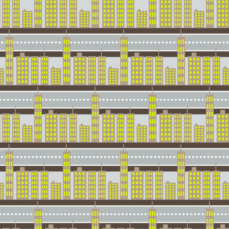City skyscrapers and road streets seamless pattern. Megalopolis neighborhoods houses background.のイラスト素材