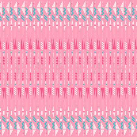 Ethnic seamless vector pattern. Aztec pink fabric design with geometric shape elements.のイラスト素材