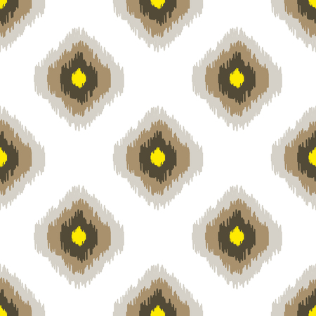 Ikat geometric seamless pattern. White and brown color collection. Indonesian textile fabric tie-dye technique inspiration. Rhombus and drop shapes.のイラスト素材