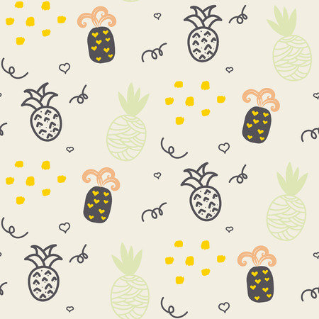 Baby pattern pastel beige pineapple seamless design. Nursery pineapple kid background for bed linen and apparel. Ananas pineapple taupe and brown fun pattern.のイラスト素材
