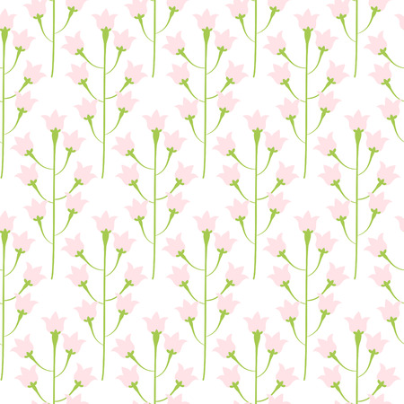 Wild bluebell pink pastel flower spring field seamless pattern. Floral tender fine summer vector pattern on white background. For fabric textile prints and apparel.のイラスト素材