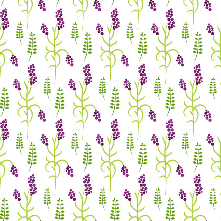 Wild flower purple plant spring field seamless pattern. Floral tender fine summer vector pattern on white background. For fabric textile prints and apparel.のイラスト素材