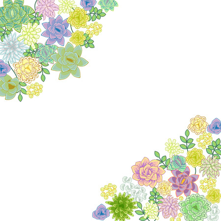 Succulent garden border card design. Corner space greeting or wedding floral card template.のイラスト素材