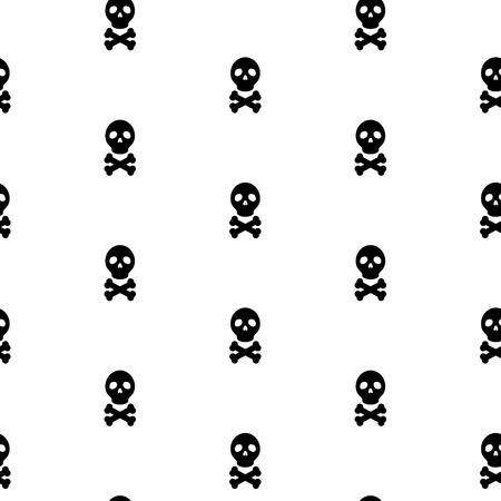 Skull black and white continuous vector pattern. Skull head and bones simple seamless textile pattern.のイラスト素材
