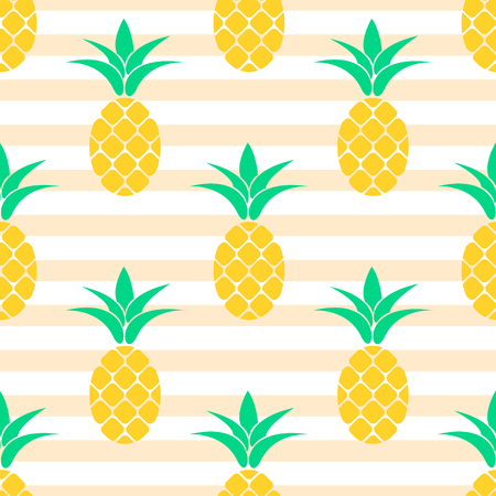 Summer pastel pineapple seamless design. Pattern for bed linen and apparel. Ananas yellow and cream stripes fun pattern.のイラスト素材
