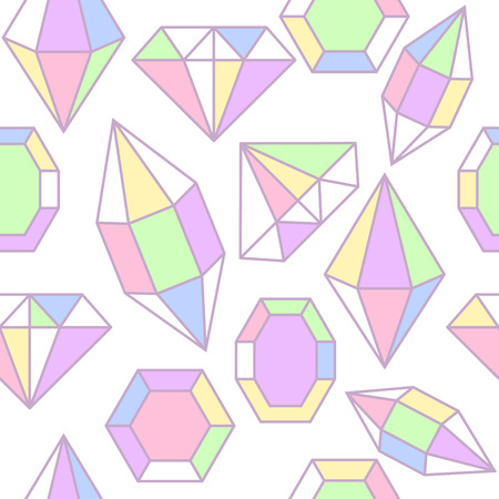 Diamond gem shape holographic facet seamless pattern. Diamond geometric outline objects.のイラスト素材