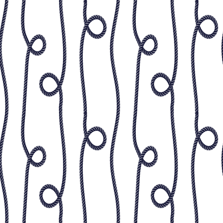 Marine navy blue rope knot seamless pattern. Rope string diagonal lines on white. curve rope lines pattern.のイラスト素材