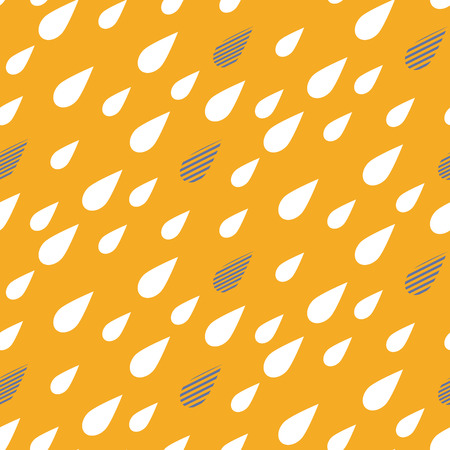Rain drops seamless vector patten. Blue and white oblique rainfall in the sky on yellow background....