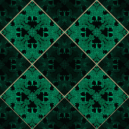 Reptile skin patchwork green vector texture. Emerald green tone colors snake pattern ornament for textile fabric. Artificial reptile leather pattern.のイラスト素材