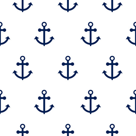 Seamless vector pattern with nautical anchors. Sea theme anchor simple dark blue repeat white background.のイラスト素材