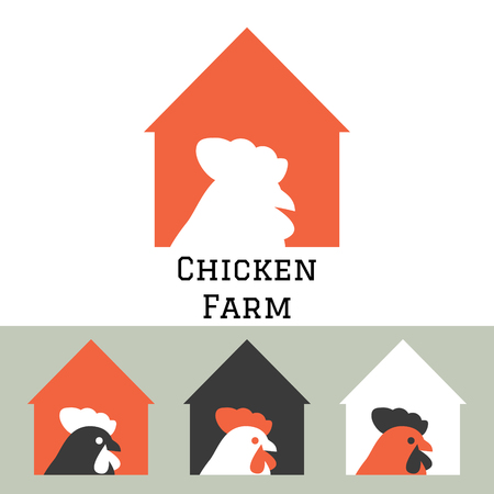 Chicken farm house concept with hen head silhouette. Poultry household production.のイラスト素材