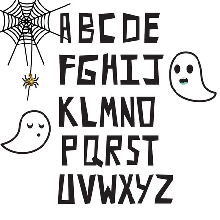 Hand drawn alphabet rough bluff letters with spooky clip art for posters.のイラスト素材