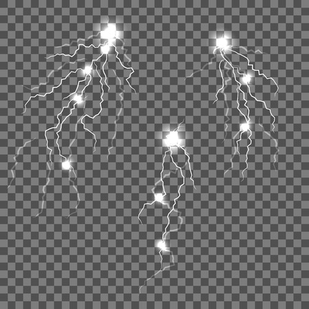 Vector lightnings set with flash spots isolated. Electric discharge illustration. Thunder and lightning.のイラスト素材