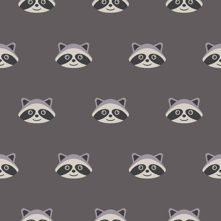 Raccoon head cartoon seamless vector pattern. Simple gray animal design for kid textile and wrap paper.のイラスト素材