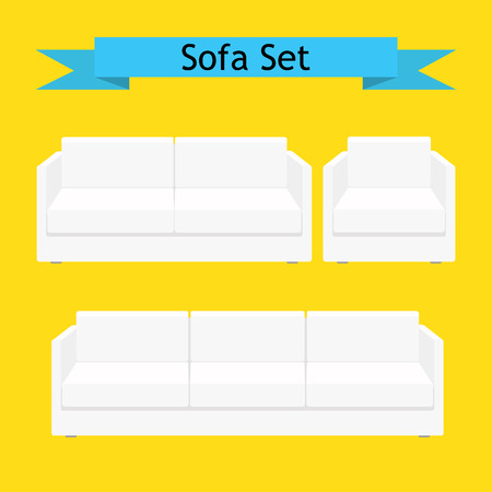 White soft furniture vector set. Sofa couch and chair set.のイラスト素材