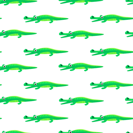 Crocodile green and white seamless pattern vector. Baby fabric print green and white wild reptile animal.のイラスト素材