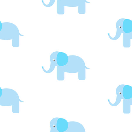 Cute elephant seamless vector pattern. Cartoon elephant wild safari animal on white for kid textile prints and apparel.のイラスト素材