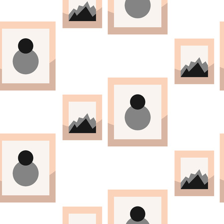 Images in frames on wall seamless vector pattern. Gray and pink modern background for wrap paper or wallpaper.のイラスト素材