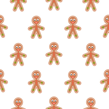 Gingerbread man cookies vector seamless pattern. Christmas traditional ginger cookie figures for holiday treat. Xmas biscuit with cream decoration.のイラスト素材